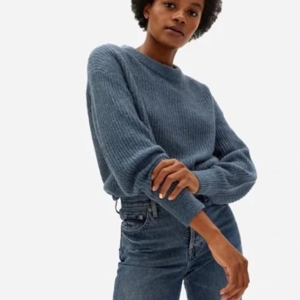 Everlane Cocoon Alpaca Wool Sweater Heathered Lilypad Small $128 Blue Green - Picture 2 of 11